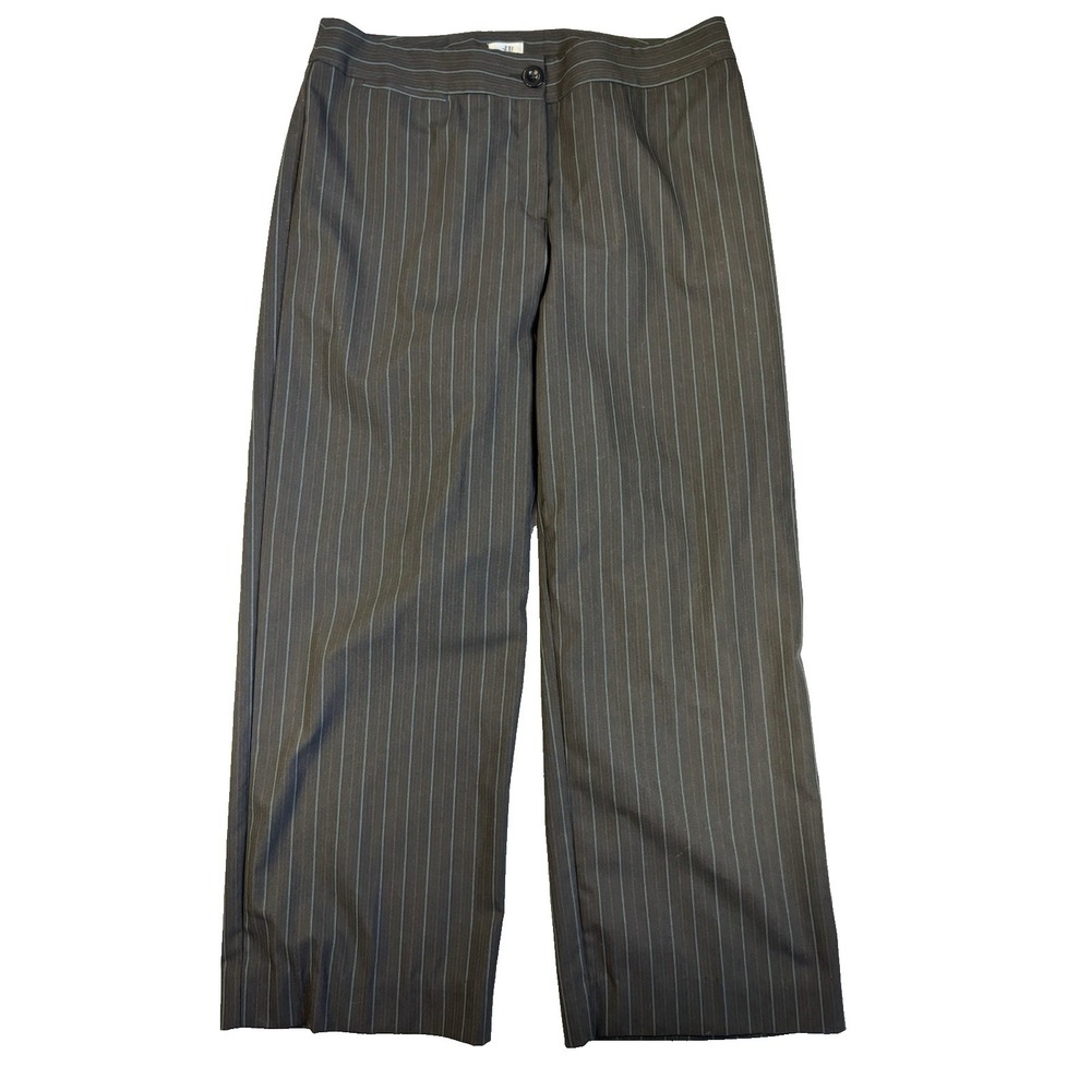Chicos Women's 3 XL/16 Gray Pinstriped Wide Leg Career Business Trouser Pants‎